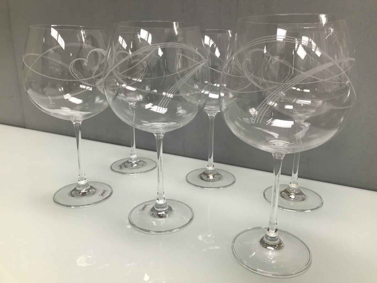 Set of 6 Etched Swirl Heart Gin Glasses 940ml