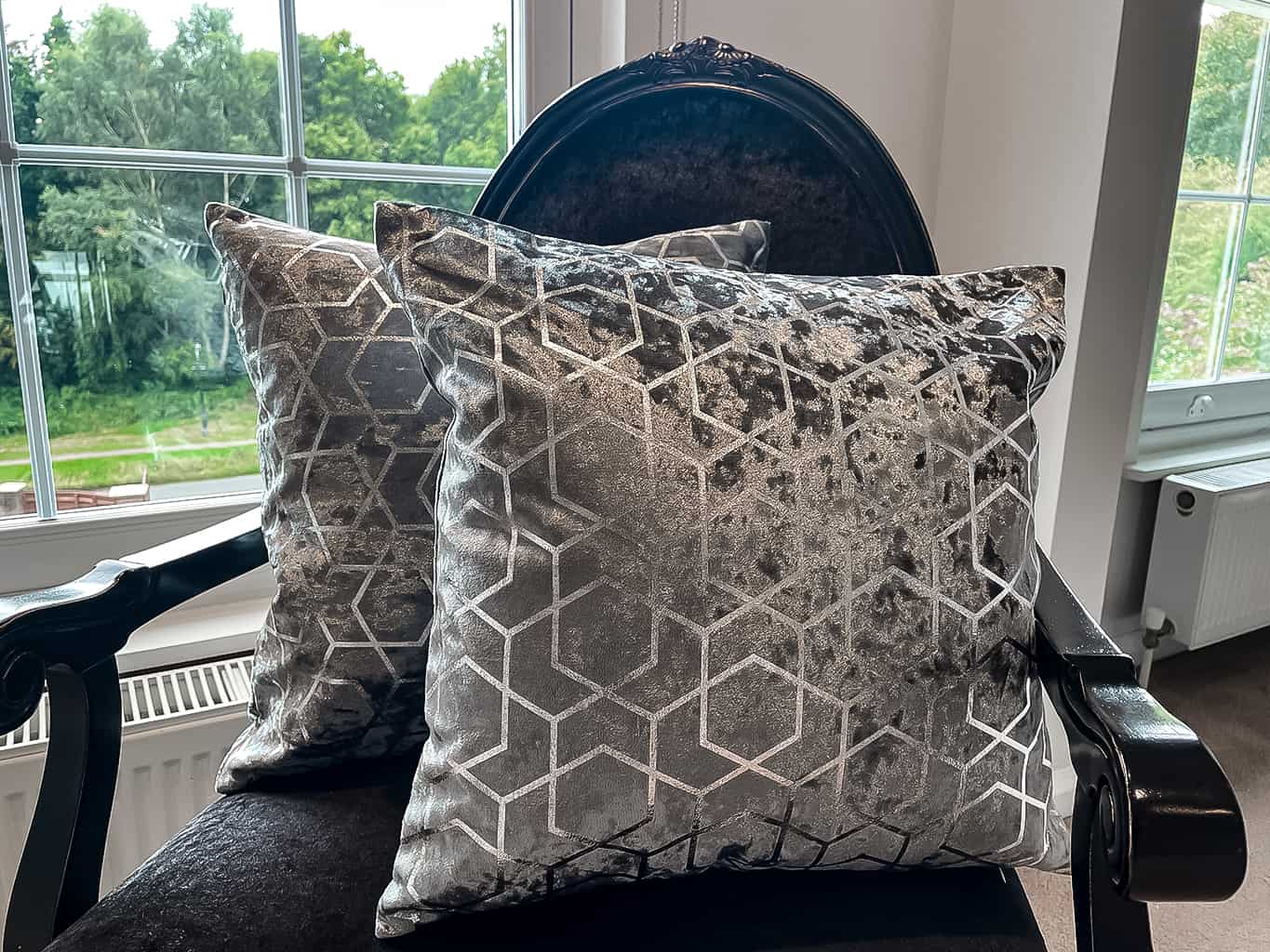 Grey and Silver Velour Cushion