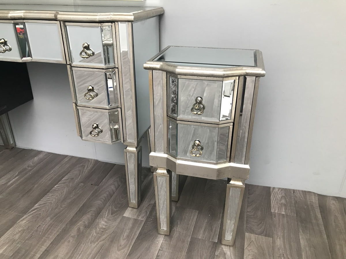 Mirrored Bedside Table » 2 Drawers » Antique Silver » Charleston