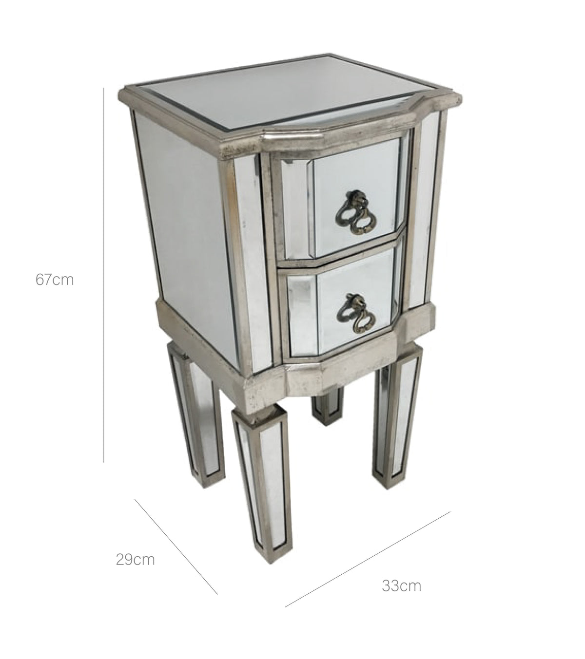 Mirrored Bedside Table » 2 Drawers » Antique Silver » Charleston