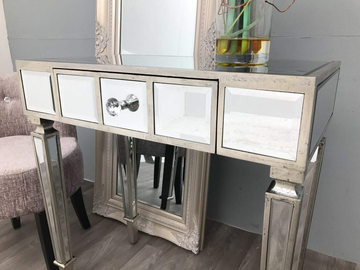 Mirrored Side Table with One Drawer with crystal knob - Hollywood Collection