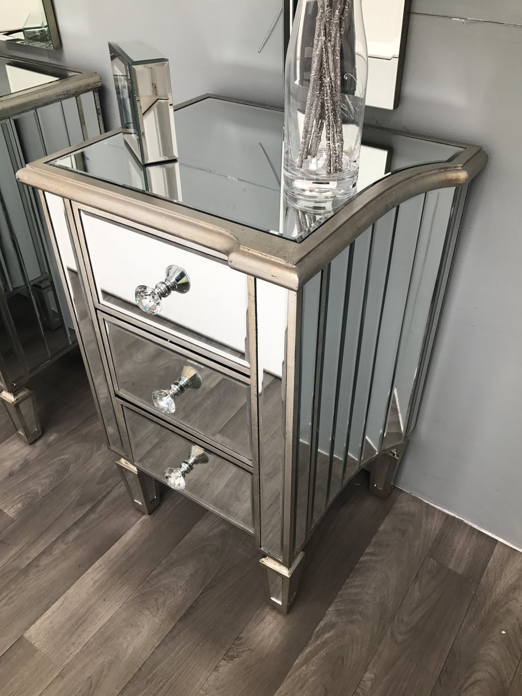 Pair of Mirrored Bedside Tables » 3 Drawers