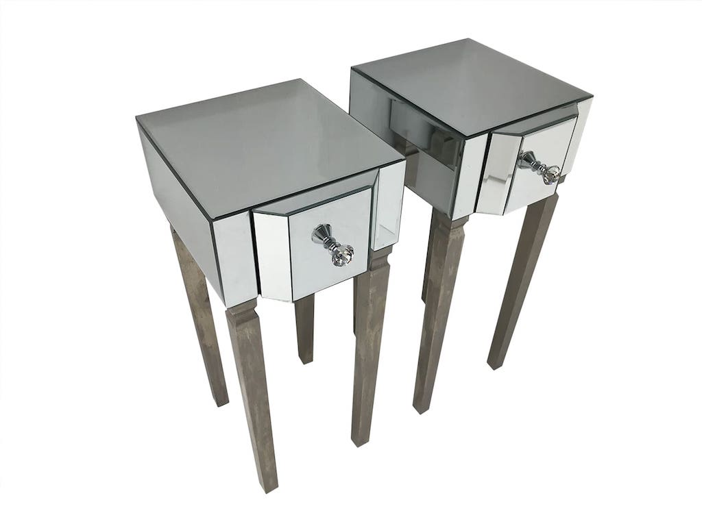 Pair of Venetian Bedside Tables with Mirrored Panels and Diamante Handles