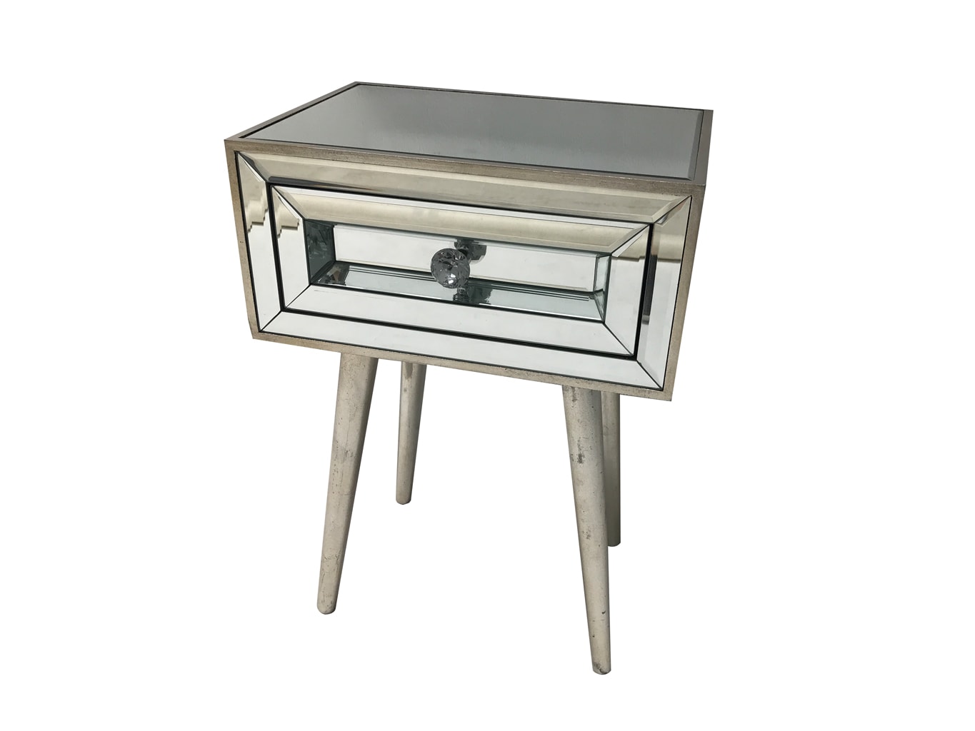 Mirrored Bedside Table with one drawer and diamante handle