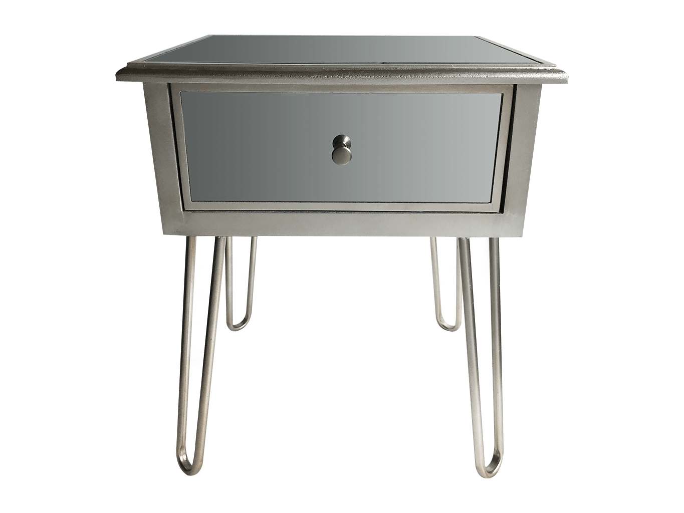 Silver Mirrored Bedside Table on Hairpin legs