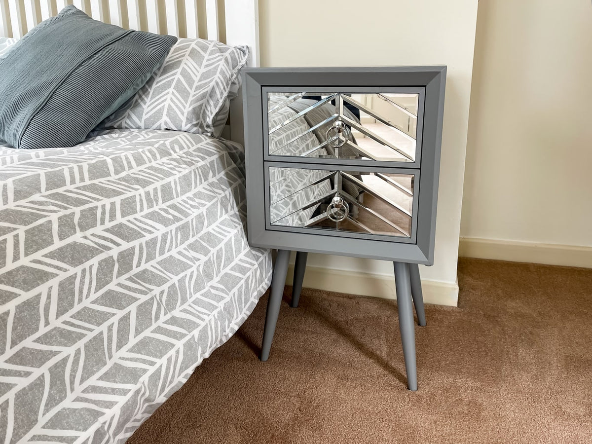 Wooden Mirrored Bedside Table with 2 Draws
