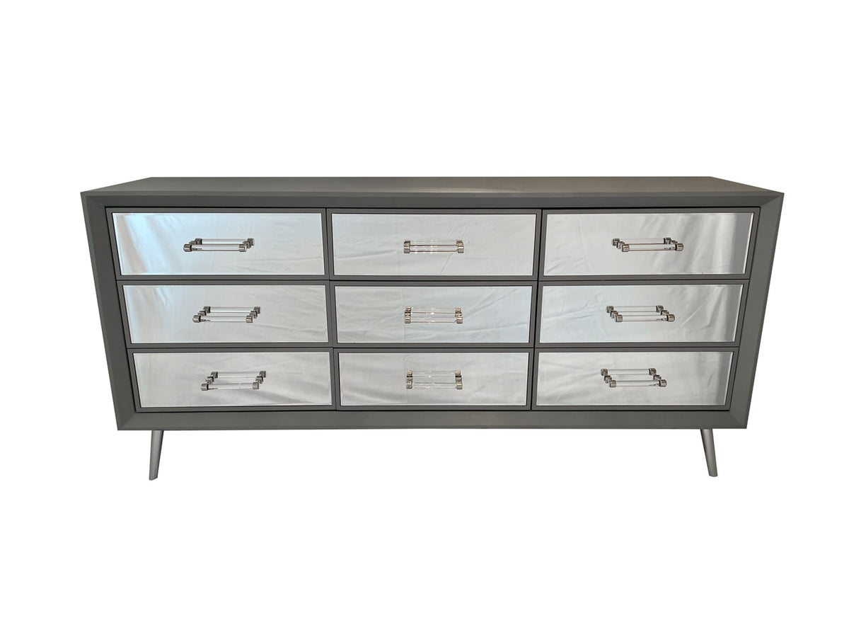 Carnaby sideboard with 3 drawers, 2 cupboards, silver handles and grey wooden top