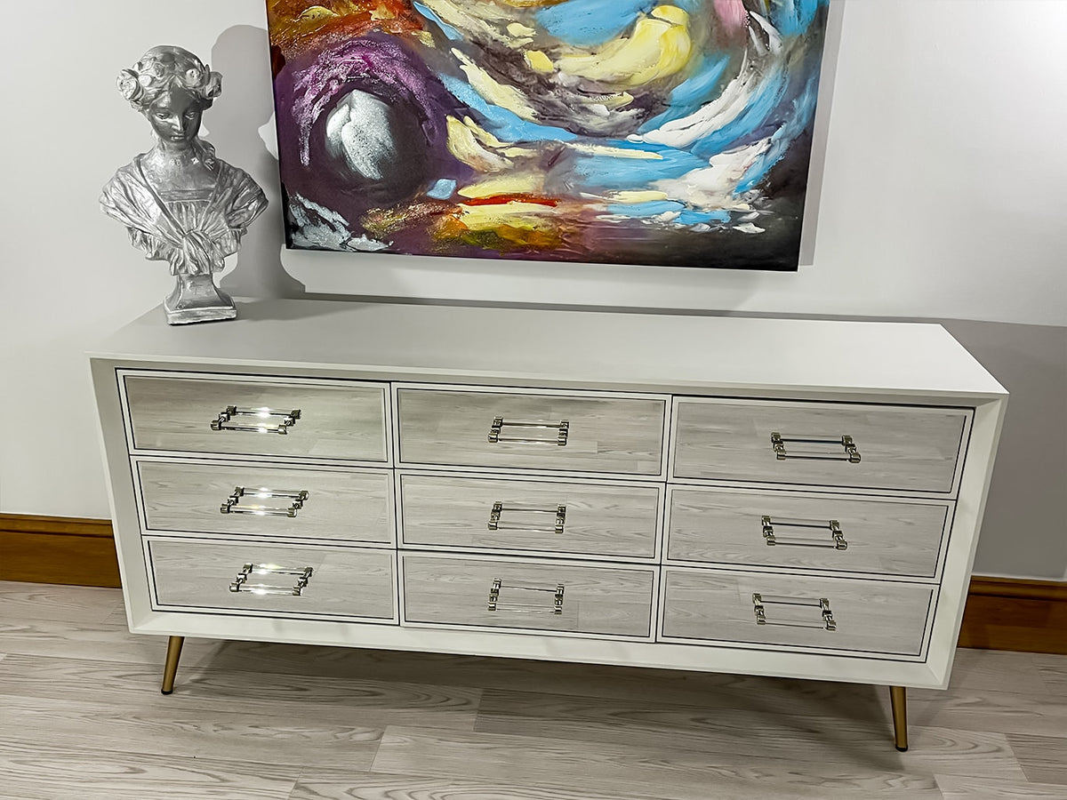 Carnaby White Mid-Century Mirrored Sideboard