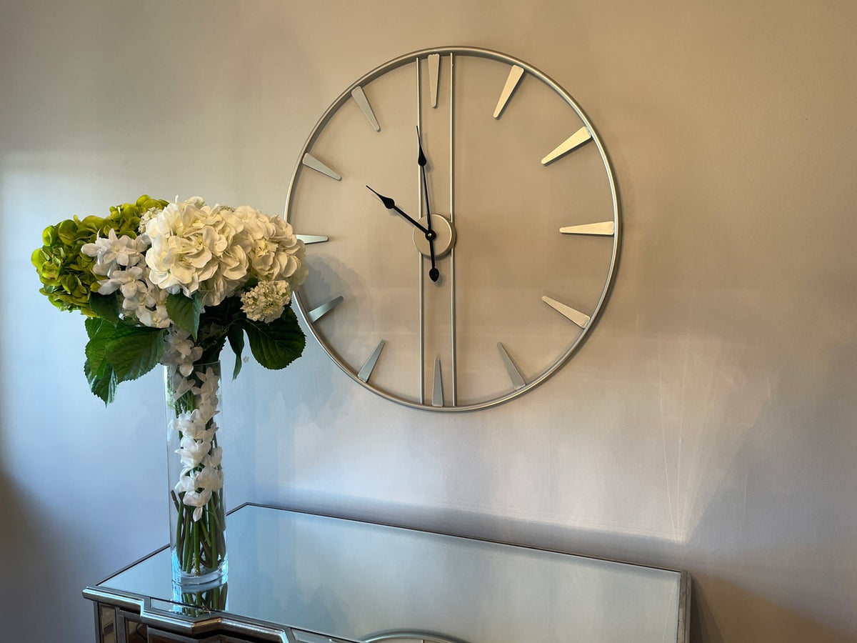 Metal Skeleton Wall Clock in Antiqued Silver