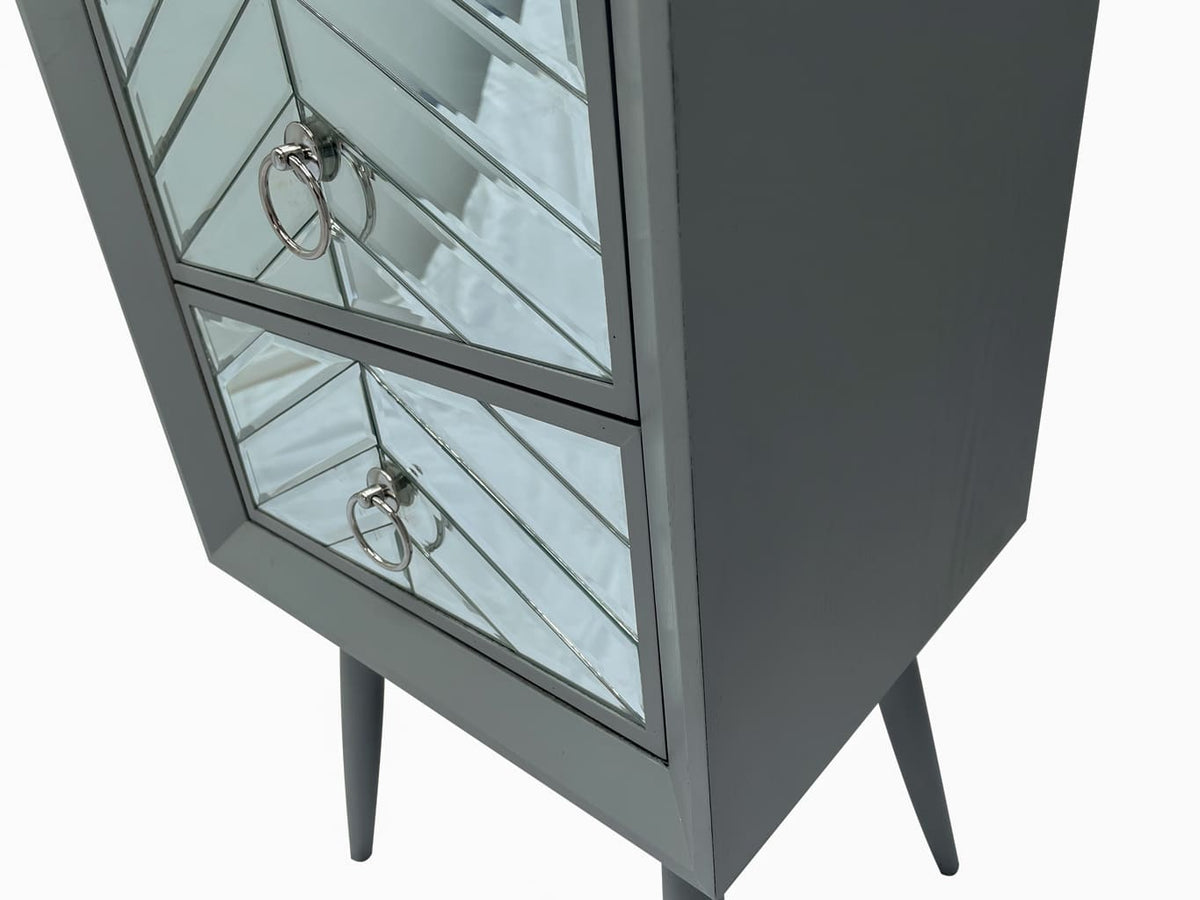 Silver grey Wooden Mirrored Bedside table with drawers