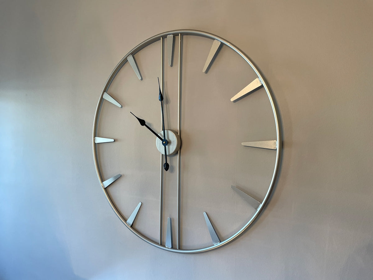 Metal Skeleton Wall Clock in Antiqued Silver 