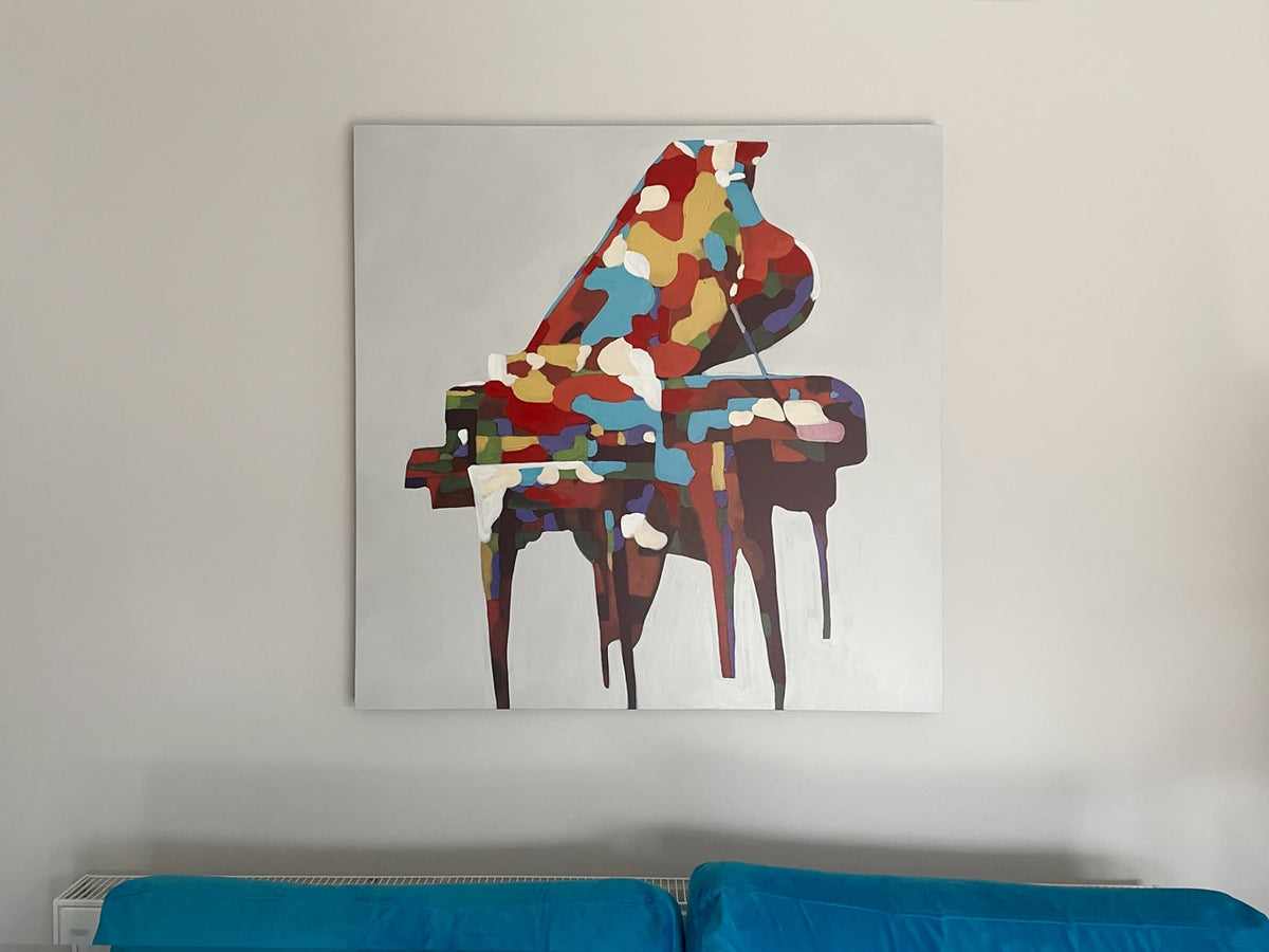 Abstract Painting of a Piano in Colour on Framed Canvas