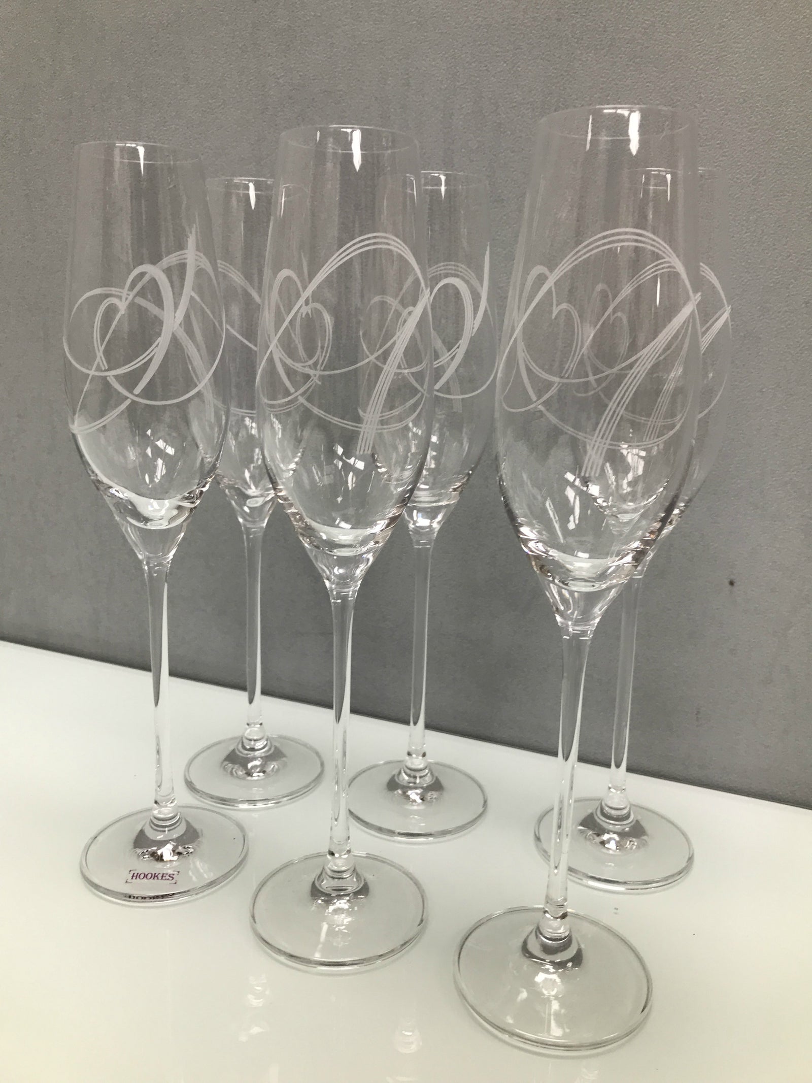 Set of six 210ml Swirl Heart Champagne Flutes