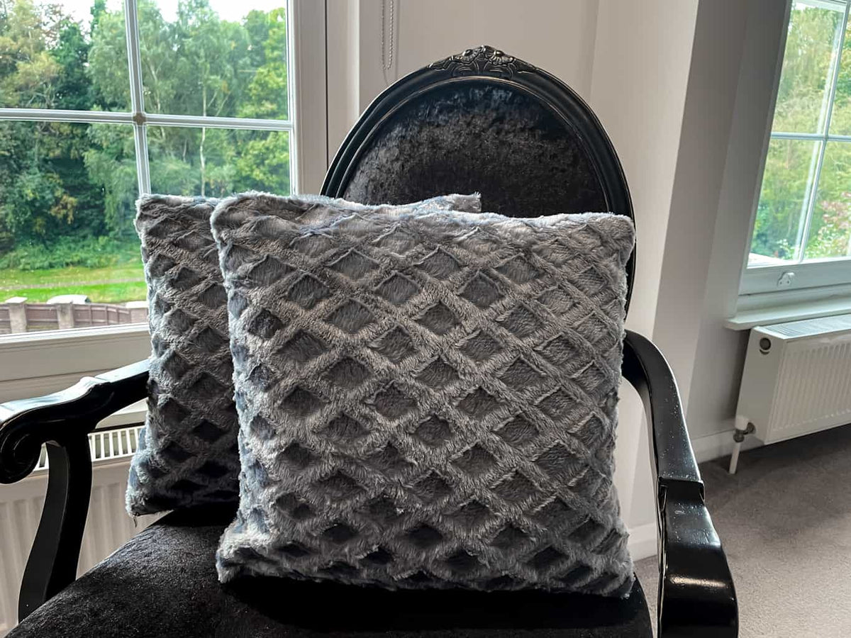 Pair of 40x40 Soft Furry Grey Cushions