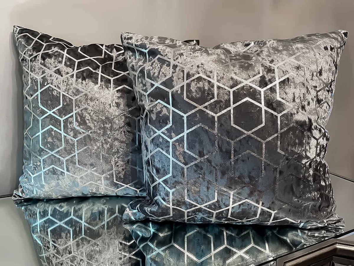 pair of Grey and Silver Velour Cushions size 40x40cm