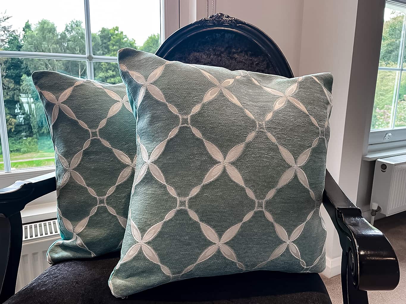 Turquoise and Cream Chenille Cushion