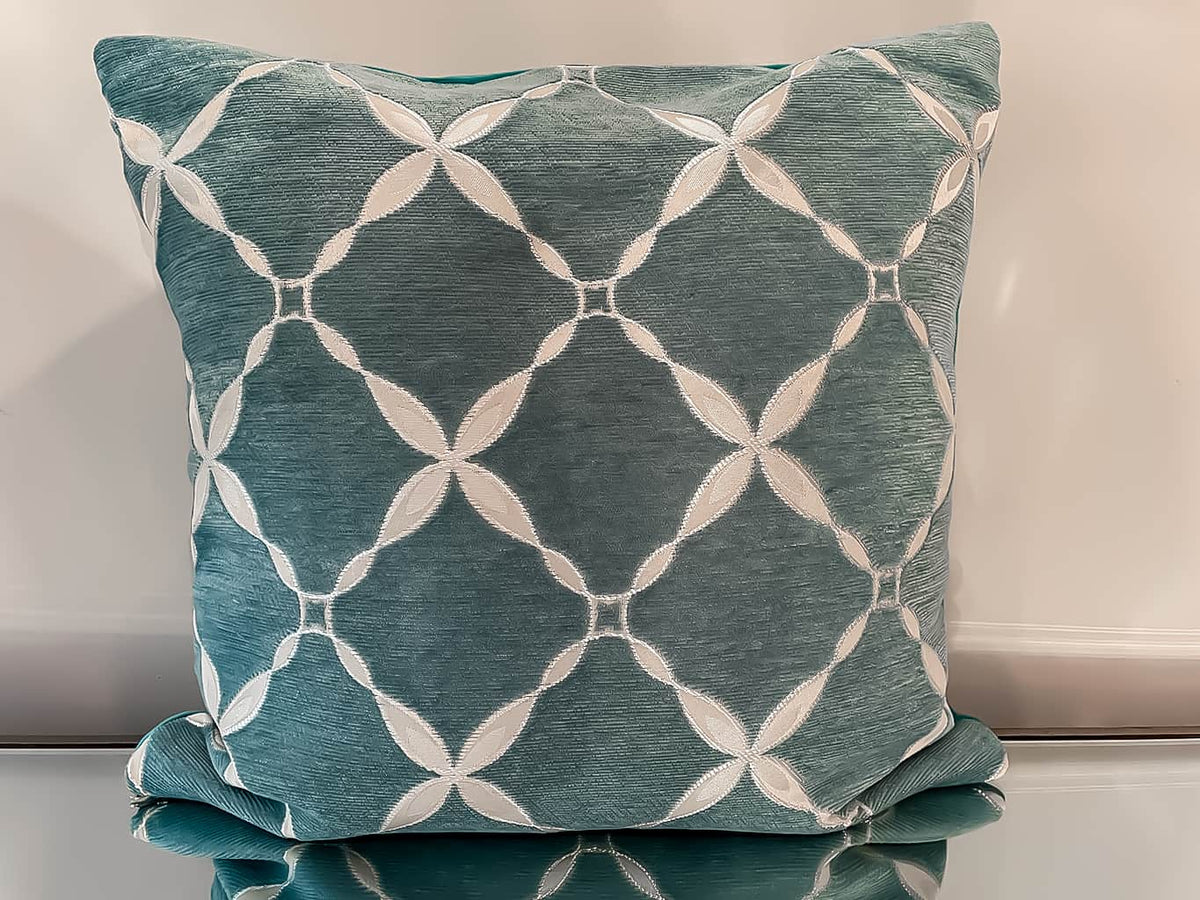 Turquoise and Cream Chenille Cushion