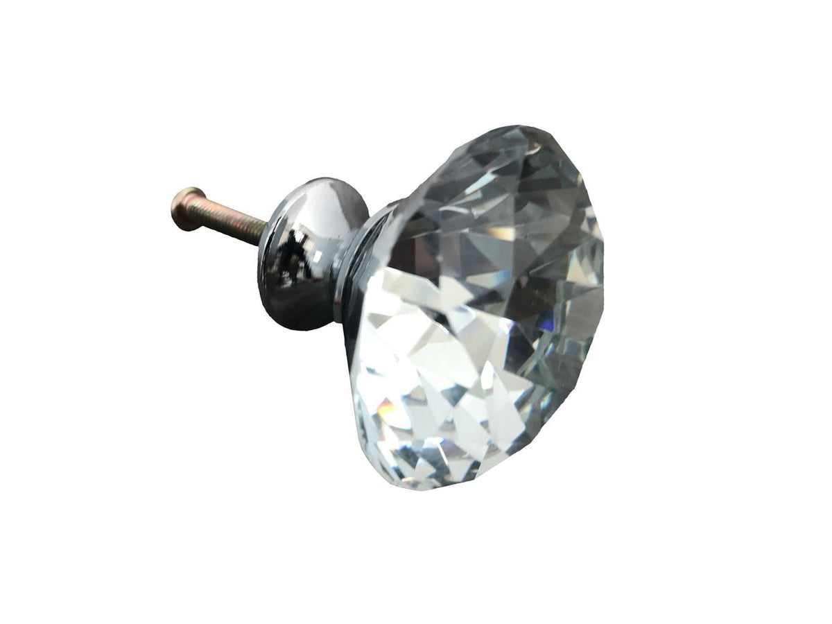 Diamante Handle Crystal Glass Knob, side view