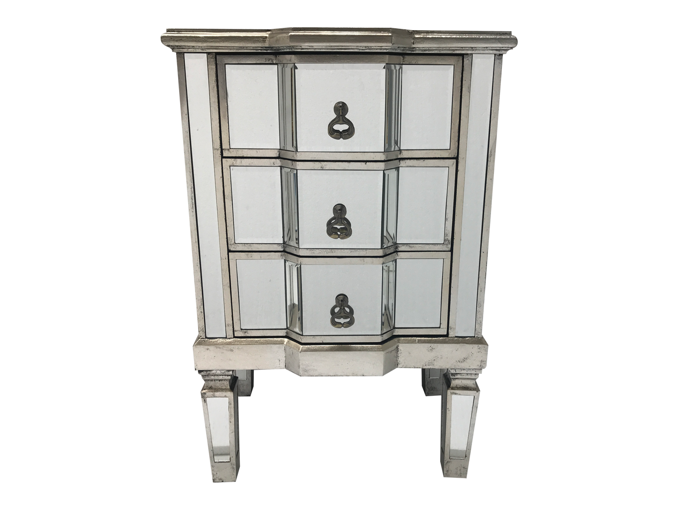 Mirrored Bedside Table with 3 drawers