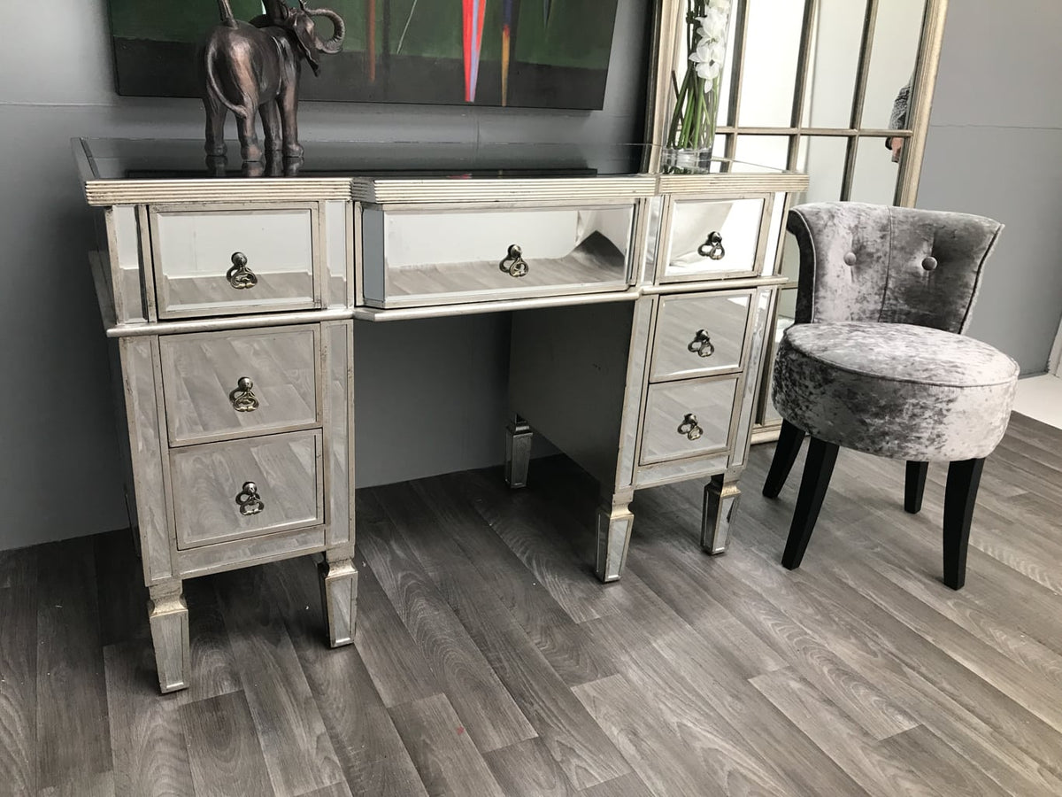 Silver mirrored dressing table vanity with 7 drawers