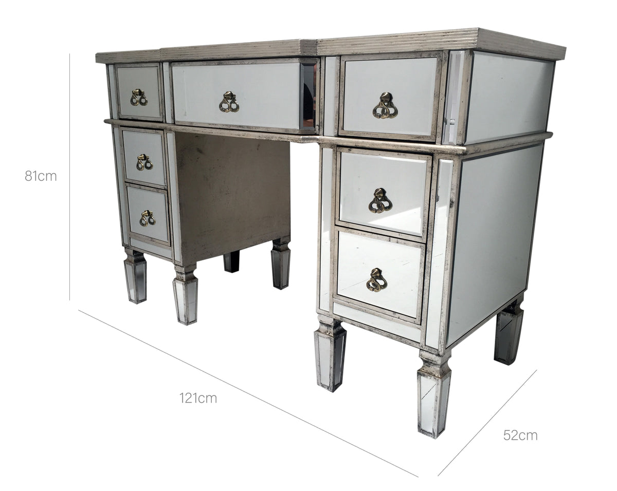 Mirrored dressing table with 7 drawers and brass handles