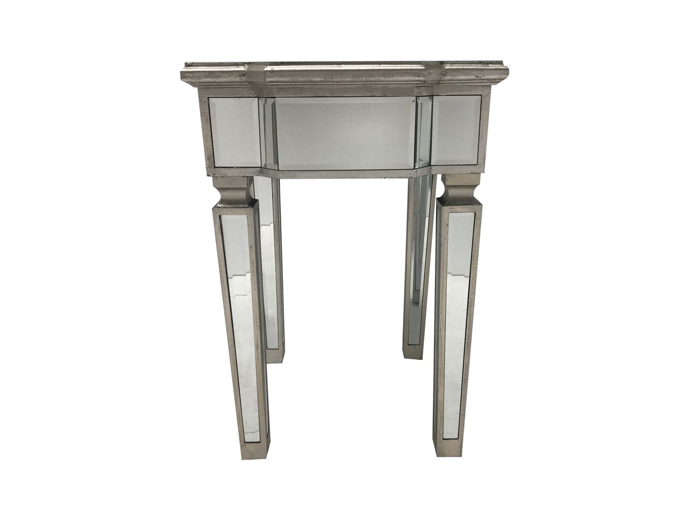 Mirrored Side Table With Vintage Edging And Glass Top Charleston