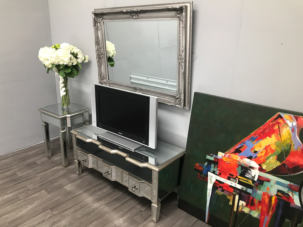 Charleston Mirrored TV Unit with 1 Shelf and 3 Drawers 