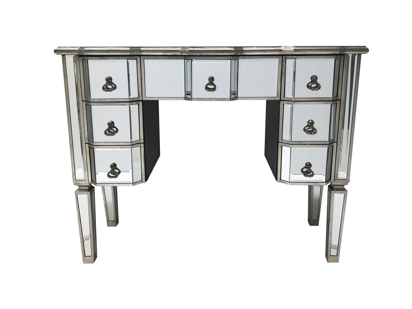 Charleston Kneehole Mirrored Dressing Table with 7 Drawers, front view