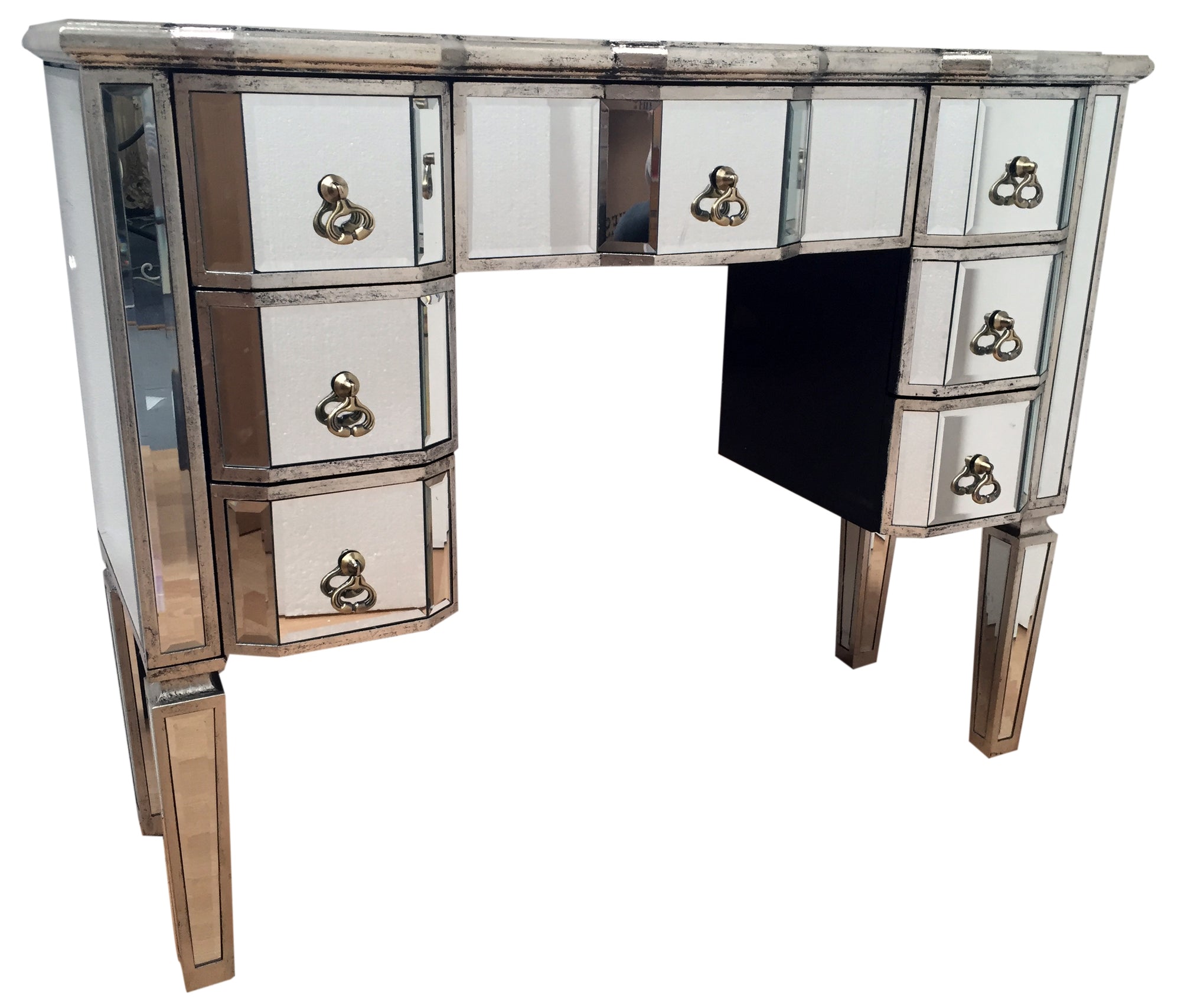 Charleston Kneehole Mirrored Dressing Table with 7 Drawers, front view