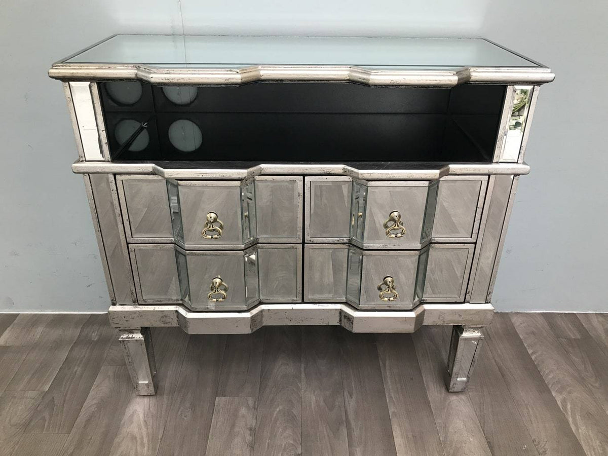 Mirrored TV cabinet With Four Drawers And A Shelf - Charleston Collection