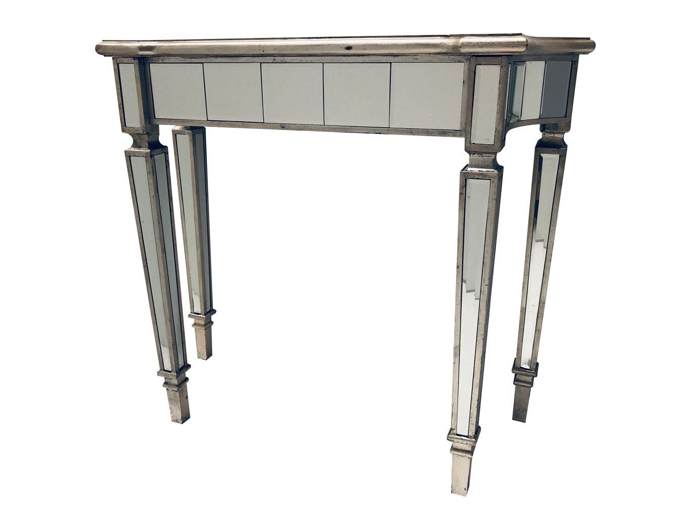 Slim mirrored console table, front view