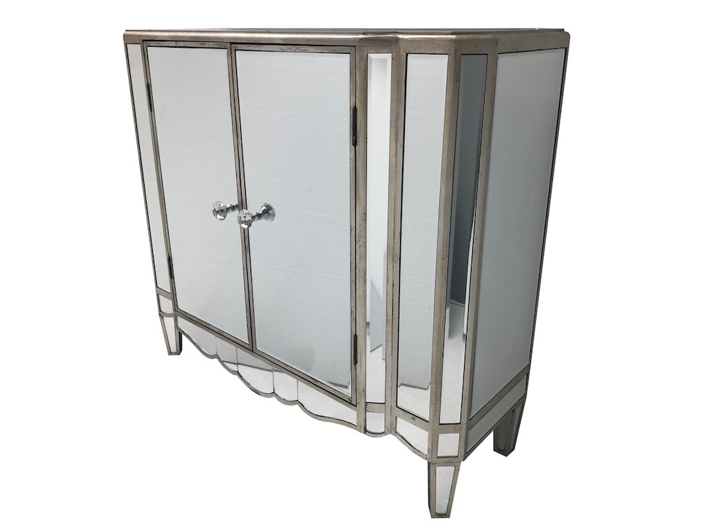 Hollywood Mirrored Sideboard with 1 Cupboard, left front angle view