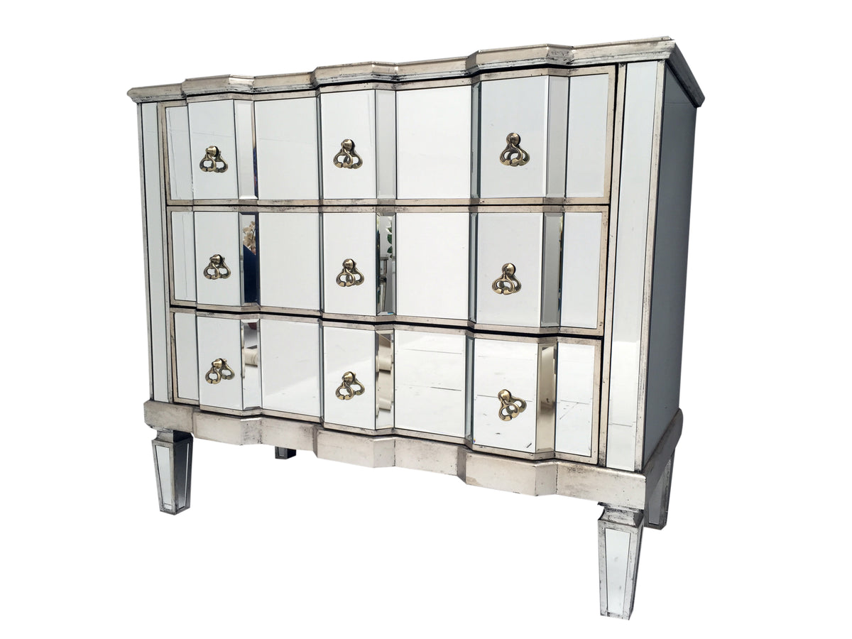 Mirrored Chest of Drawers with 3 draws in silver finish