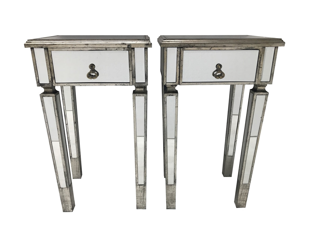 Mirrored Side Tables » Single Drawer Slim Bedsides