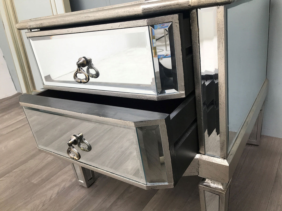 Mirrored Bedside Table » 2 Drawers » Silver