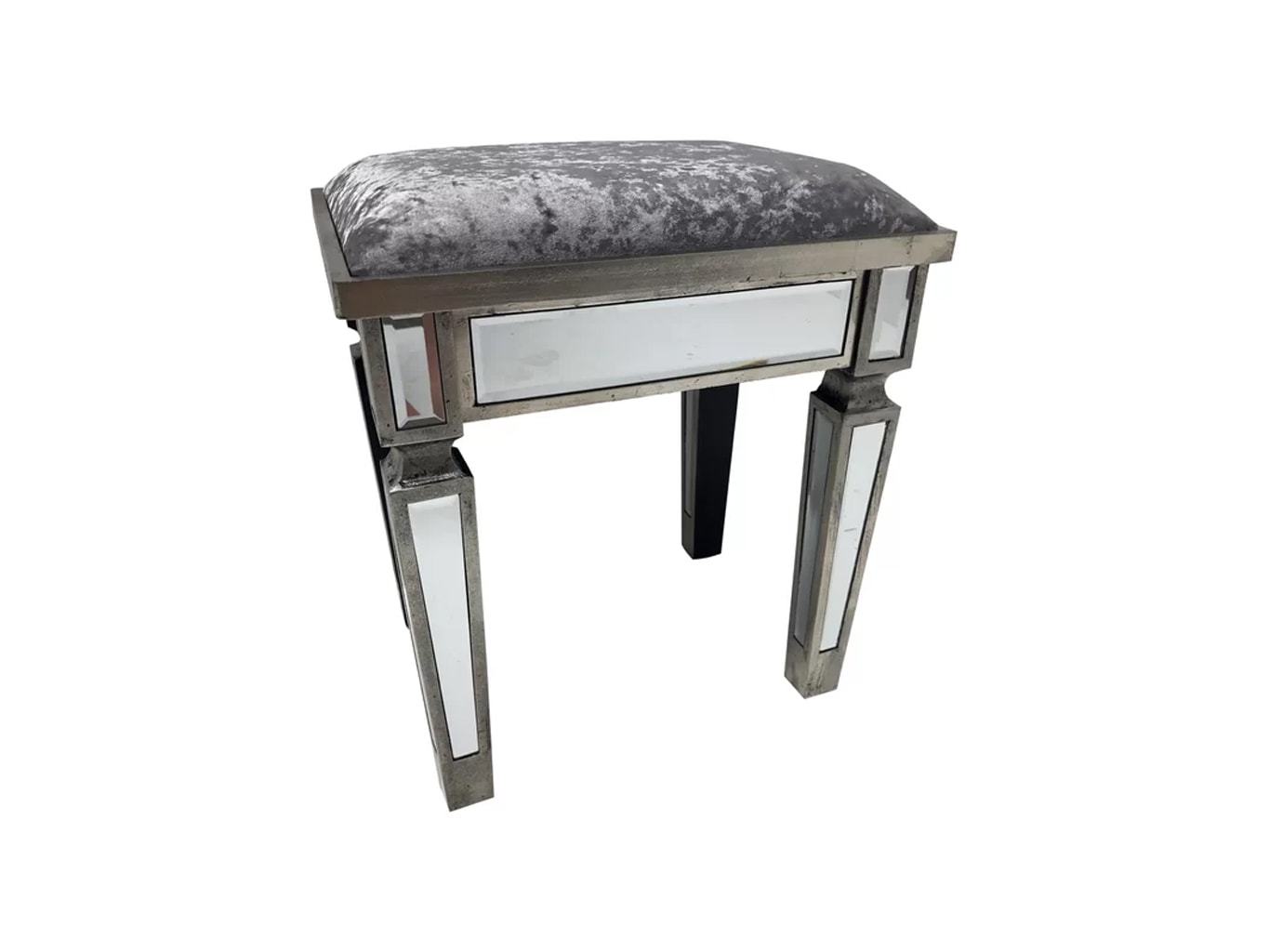 Charleston Mirrored Stool with Velvet Upholstery