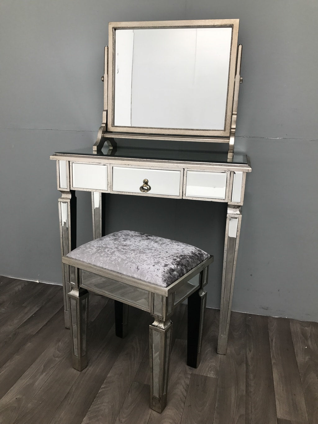 Charleston Mirrored Stool with Velvet Upholstery