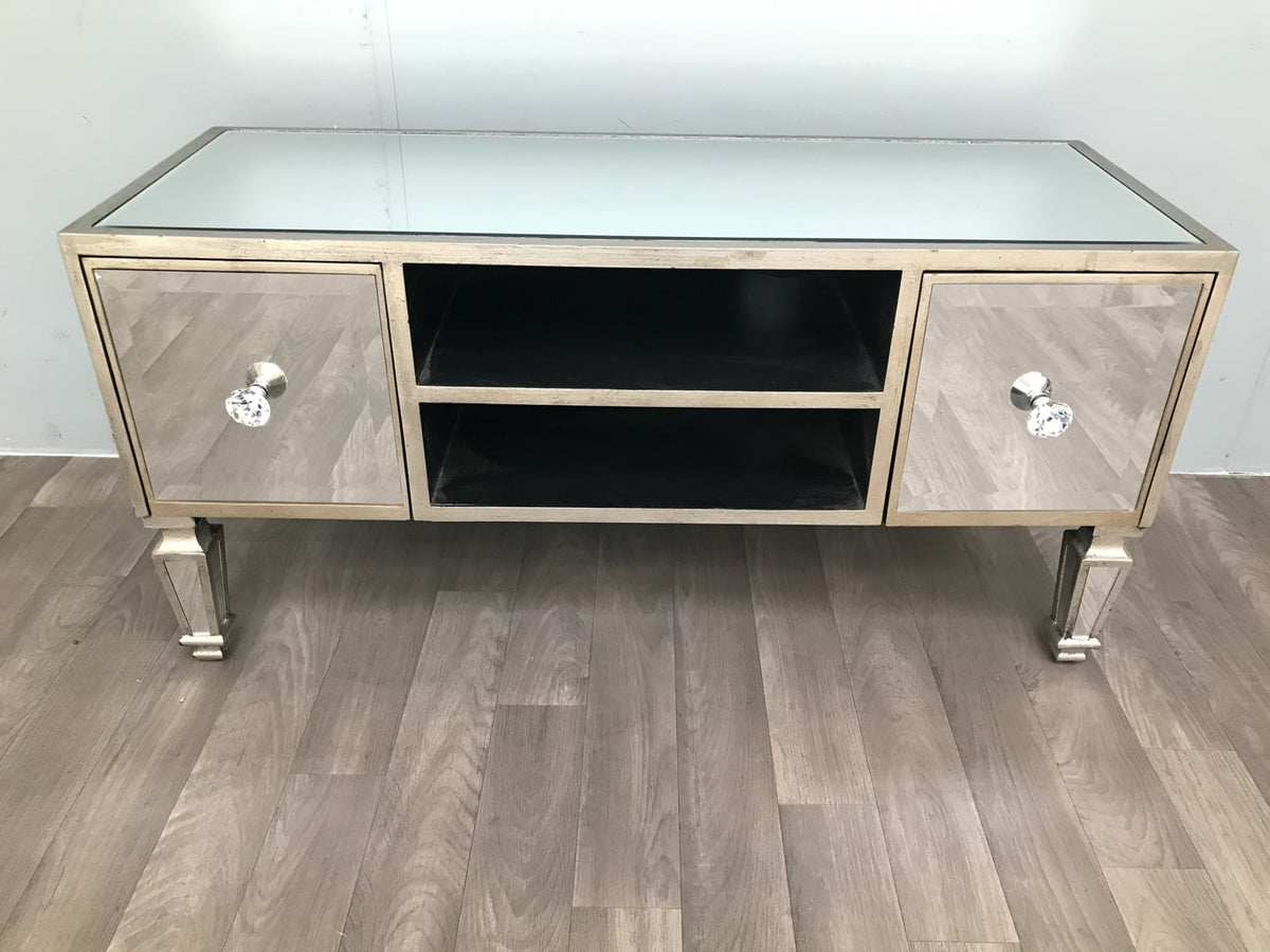 Mirrored Media Unit With two Drawers and Shelves - Hollywood Collection