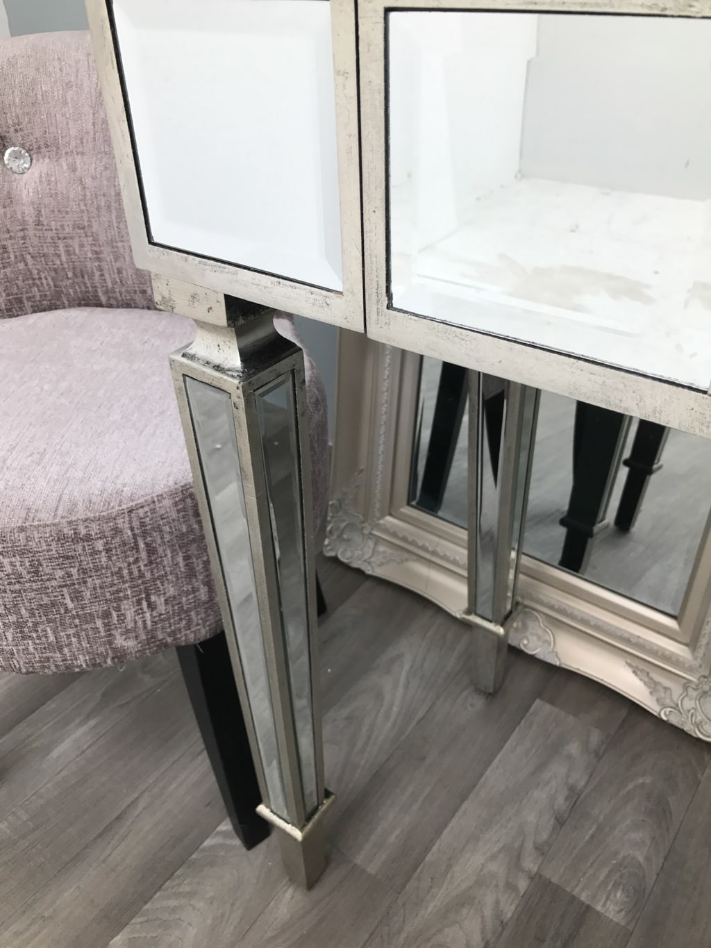 Mirrored Console Table with mirrored bevelled side panels