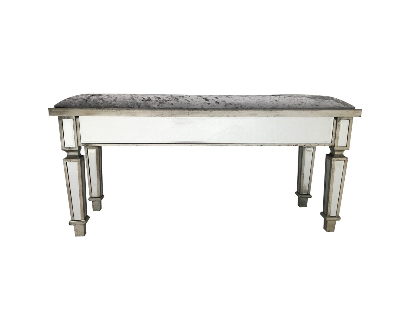 Mirrored Stool For Dressing Table with purple velvet seat cover