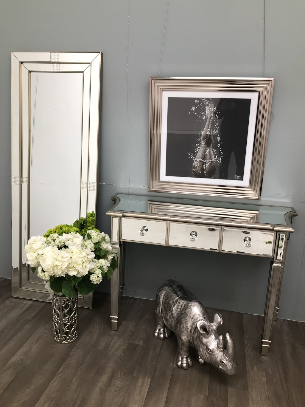 Mirrored Console Table » 3 drawers » Silver