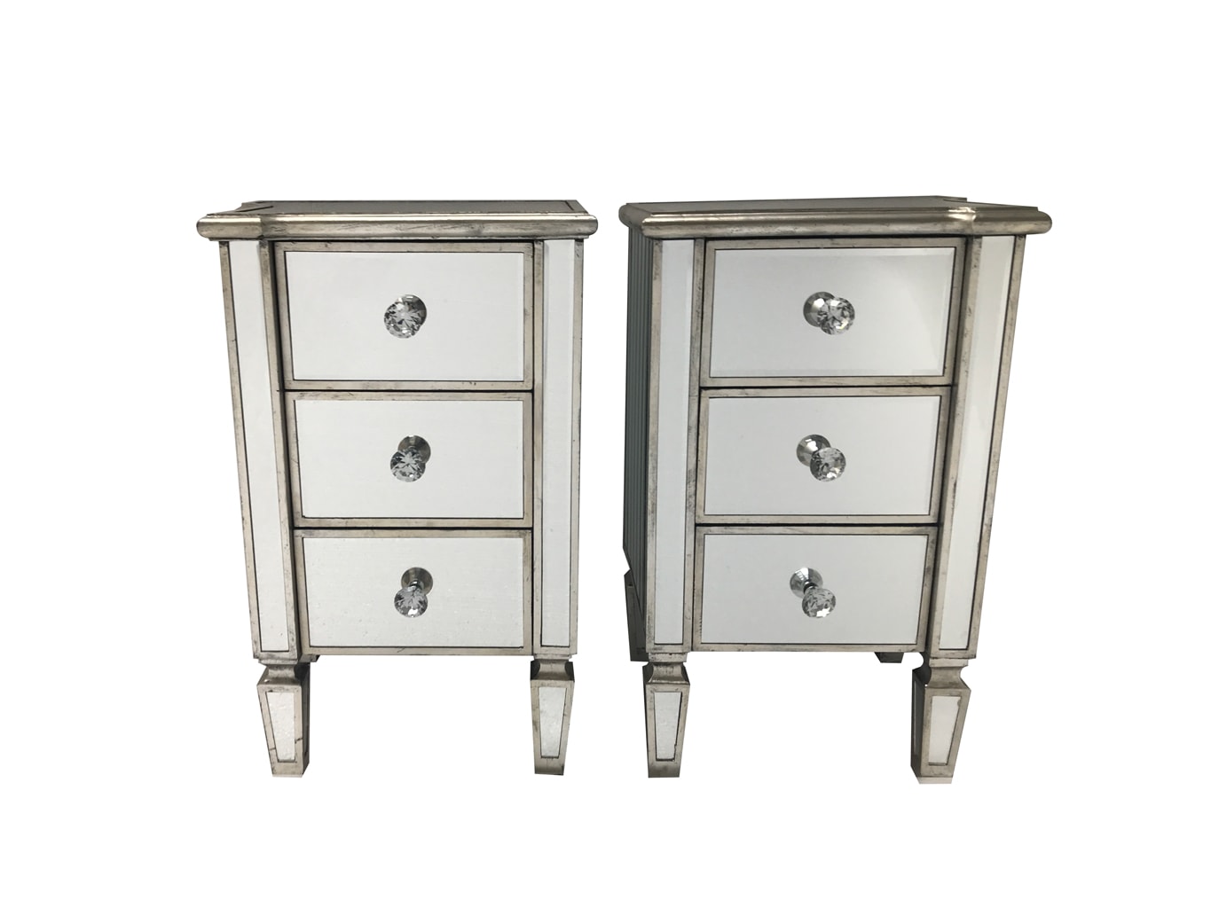 Marbella Pair of Mirrored Bedside Tables with 3 Drawers