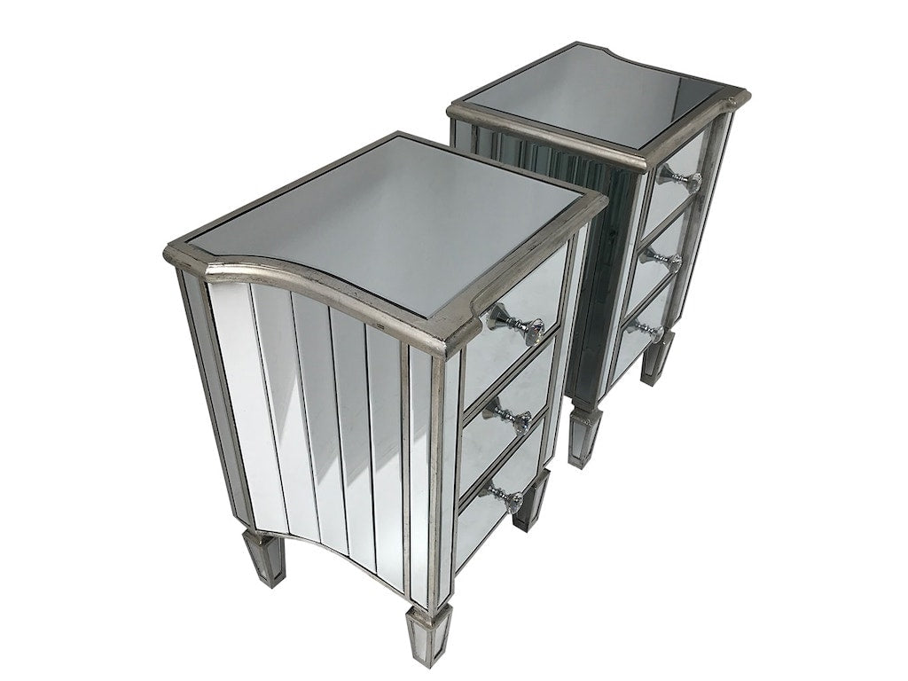 Marbella Pair of Mirrored Side Tables with 3 Drawers