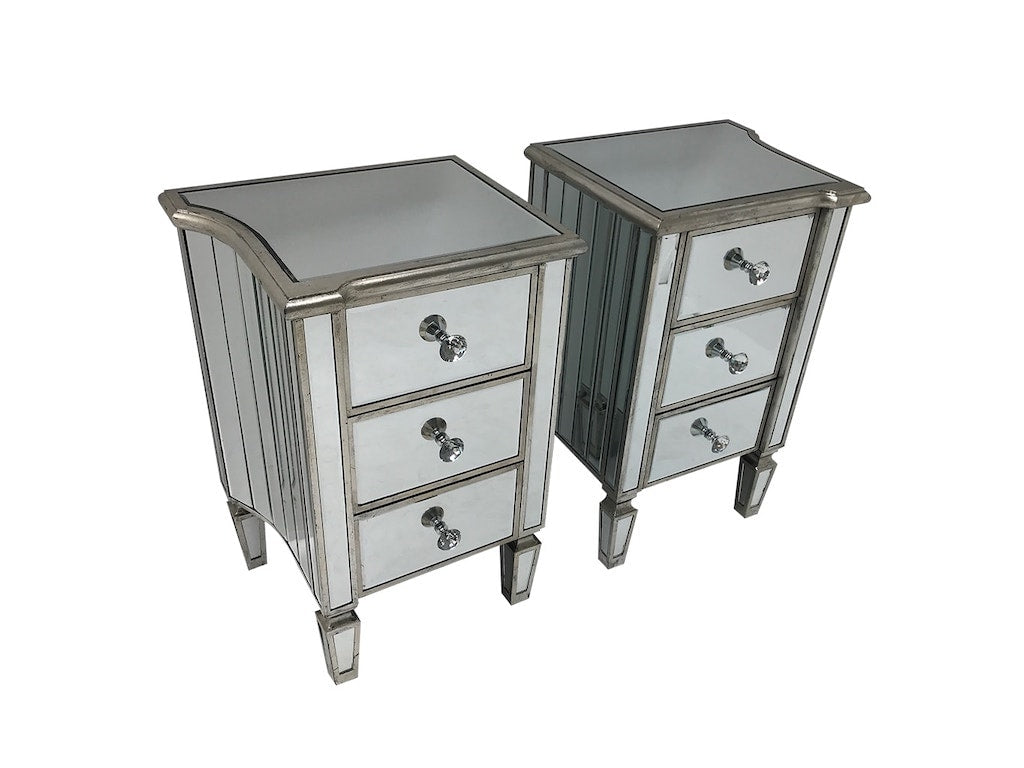Marbella Pair of Mirrored Bedside Tables with 3 Drawers
