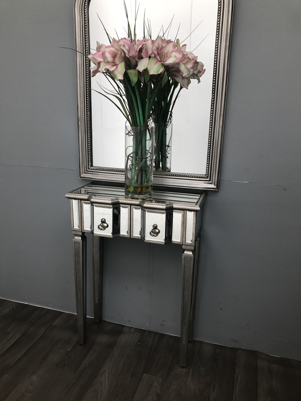 Mirrored Console Table 2 Draws Brass Handle