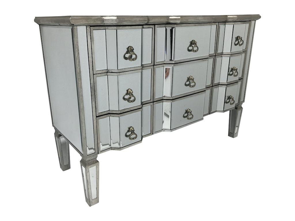 Mirrored Chest Of Drawers With 9 Drawers And Vintage Finish Charleston