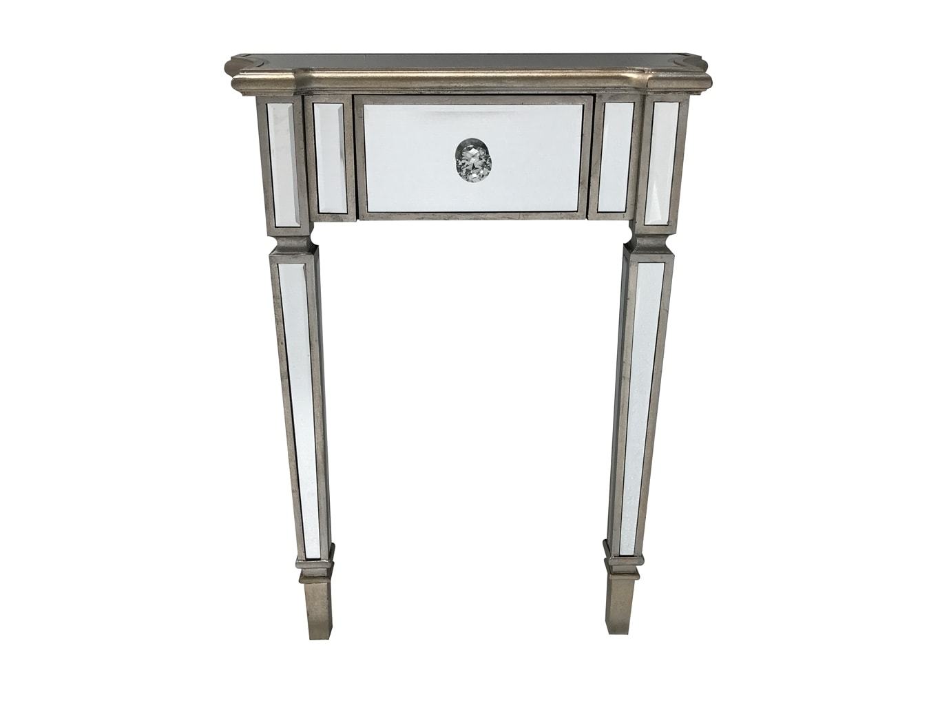 mirrored console table with one drawer and diamante handle