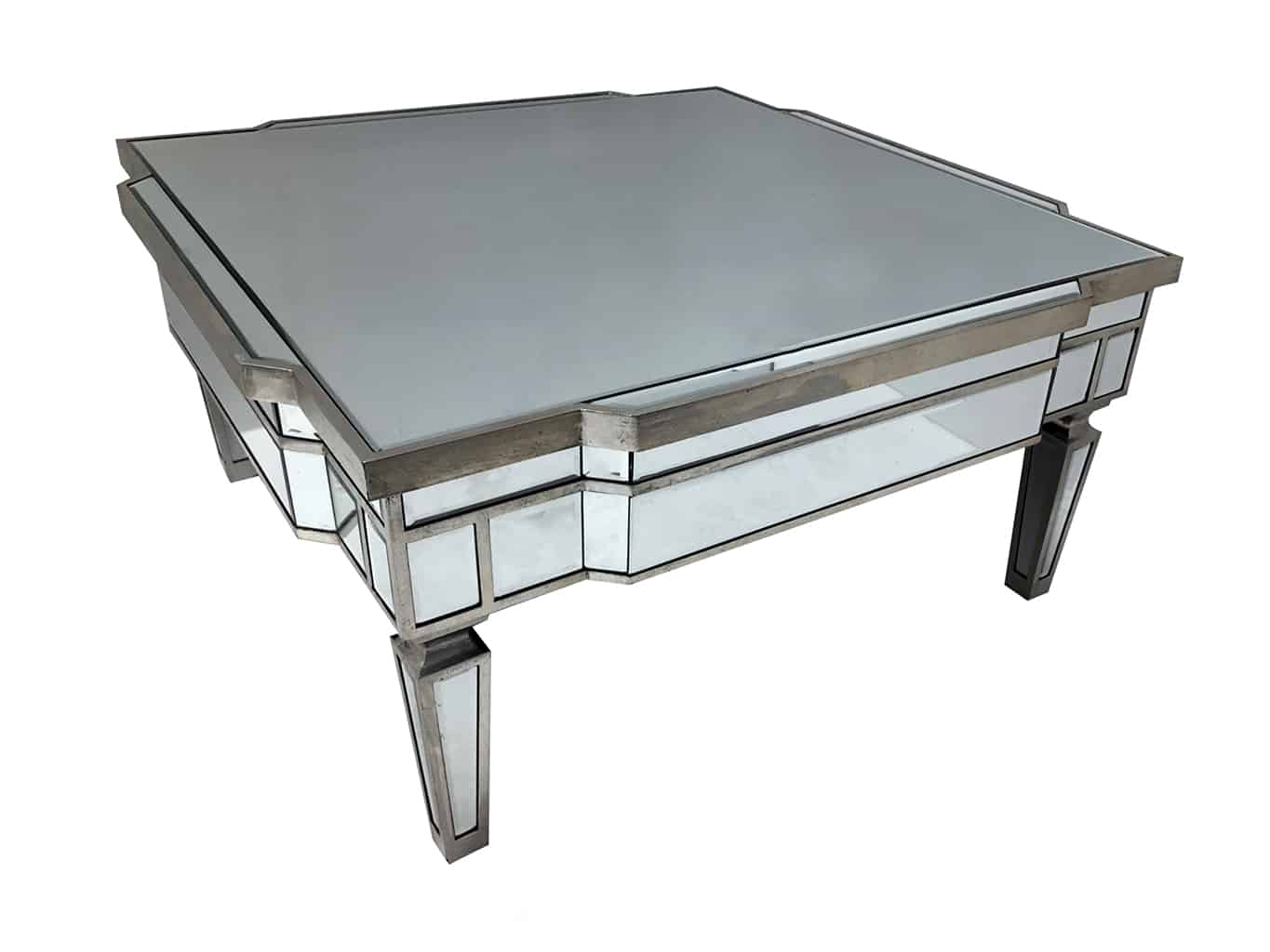 Square Mirrored Coffee Table with Silver Finish