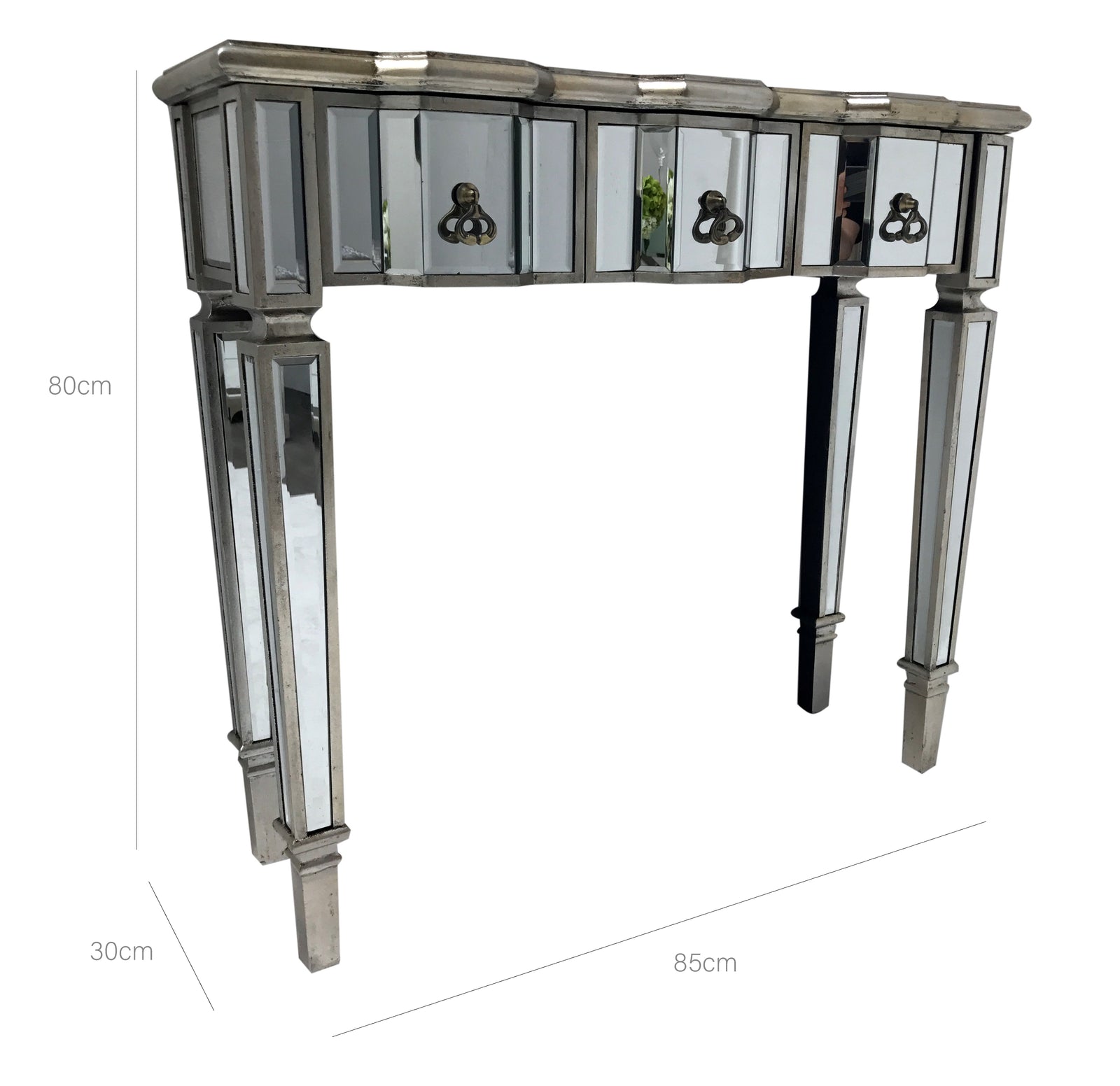 Mirrored Console Table With 3 Drawers in Vintage Finish