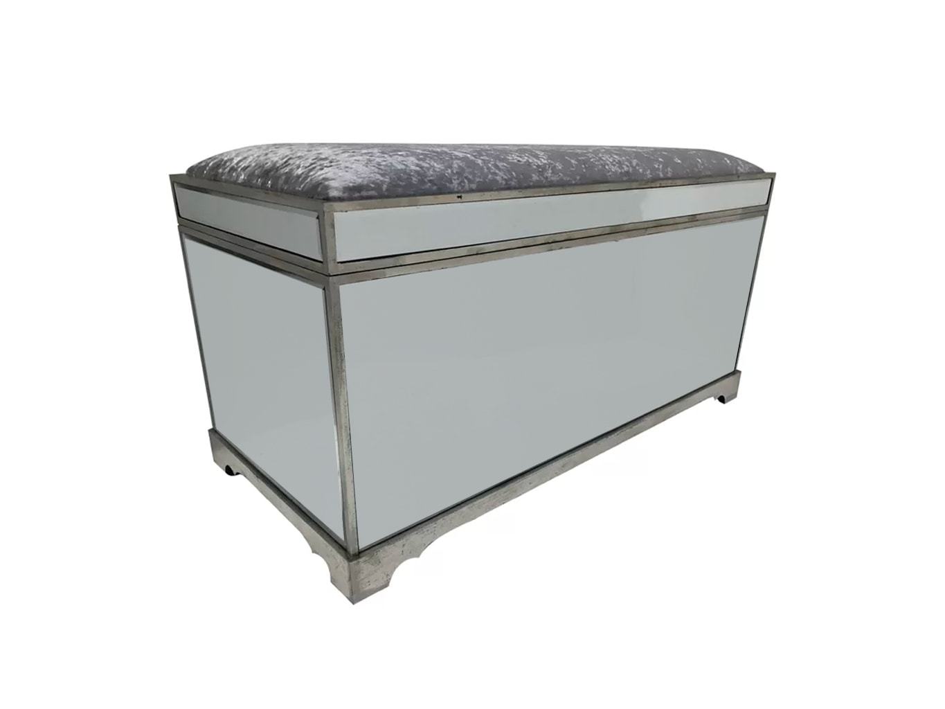 Mirrored Trunk Ottoman Blanket Storage with Velvet Upholstery Seat